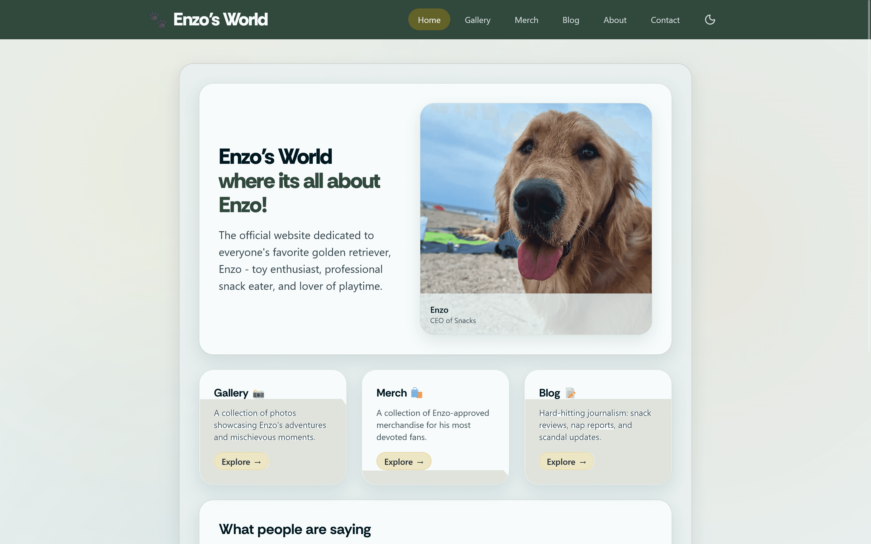 Enzo's World home page in light mode