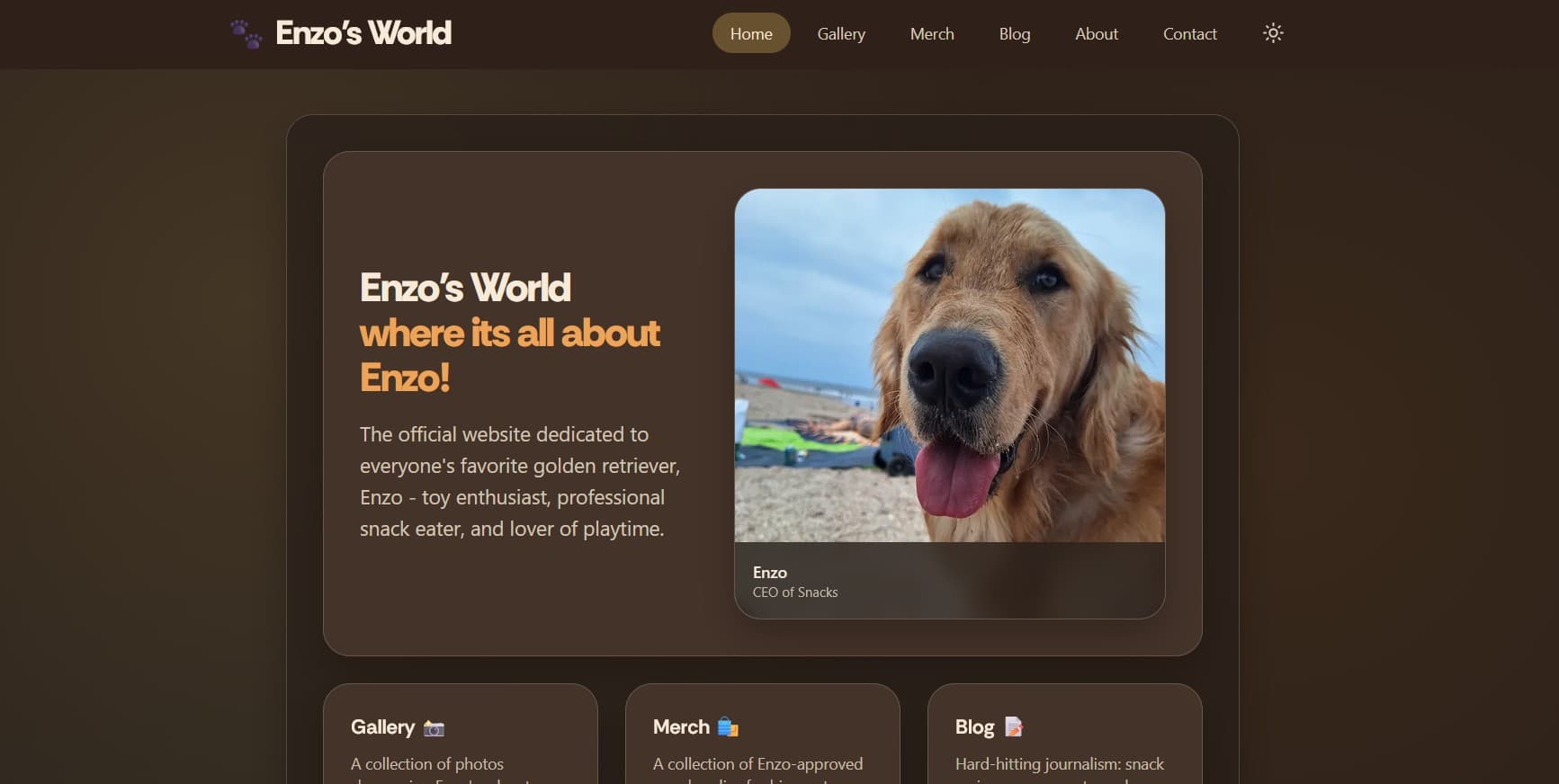 Screenshot of Enzo's World homepage